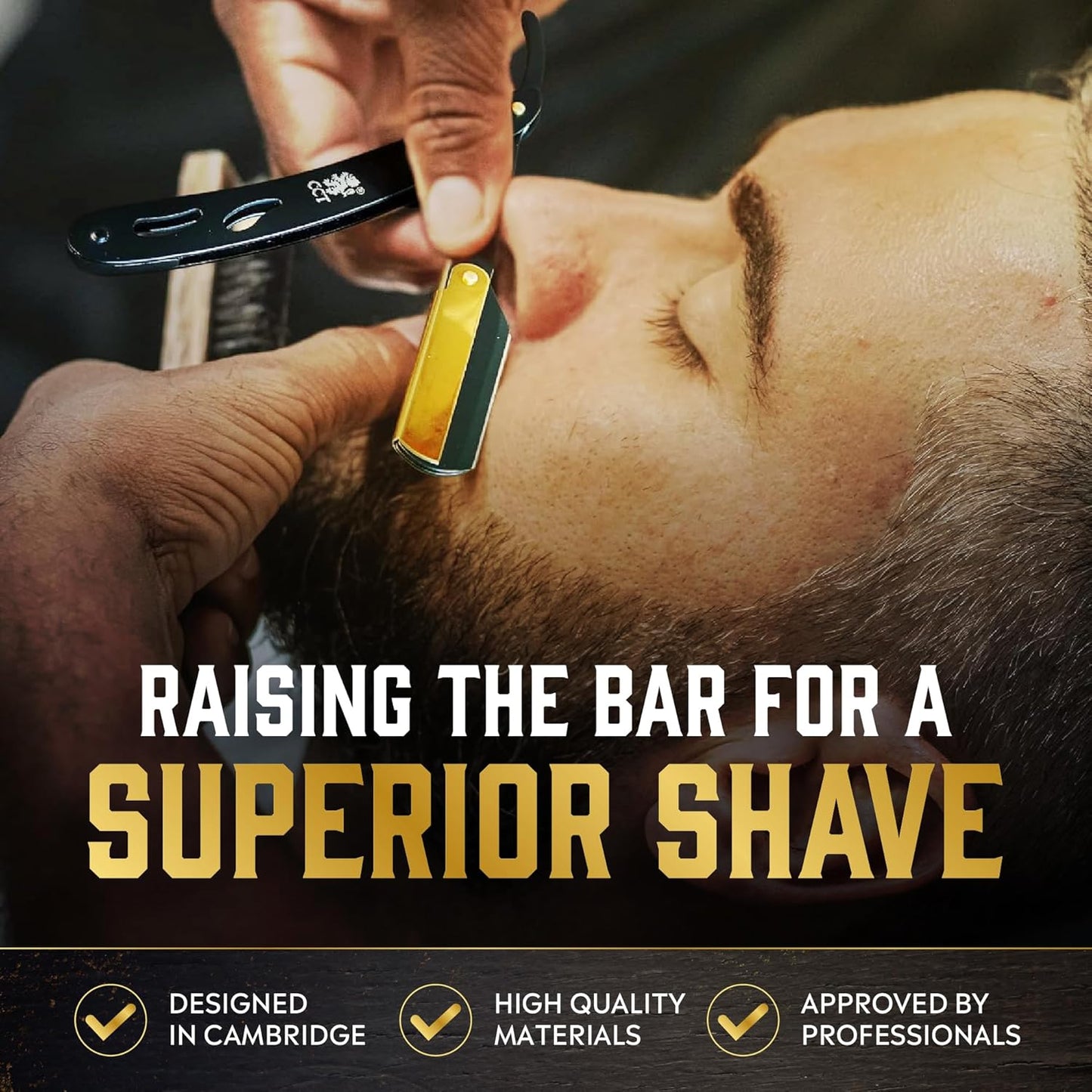 ® Cut Throat Razor Kit with Travel Pouch - Black & Gold Stainless Steel Professional Barber Single Straight Edge for Men - Moustache Shaver & Beard Shaper