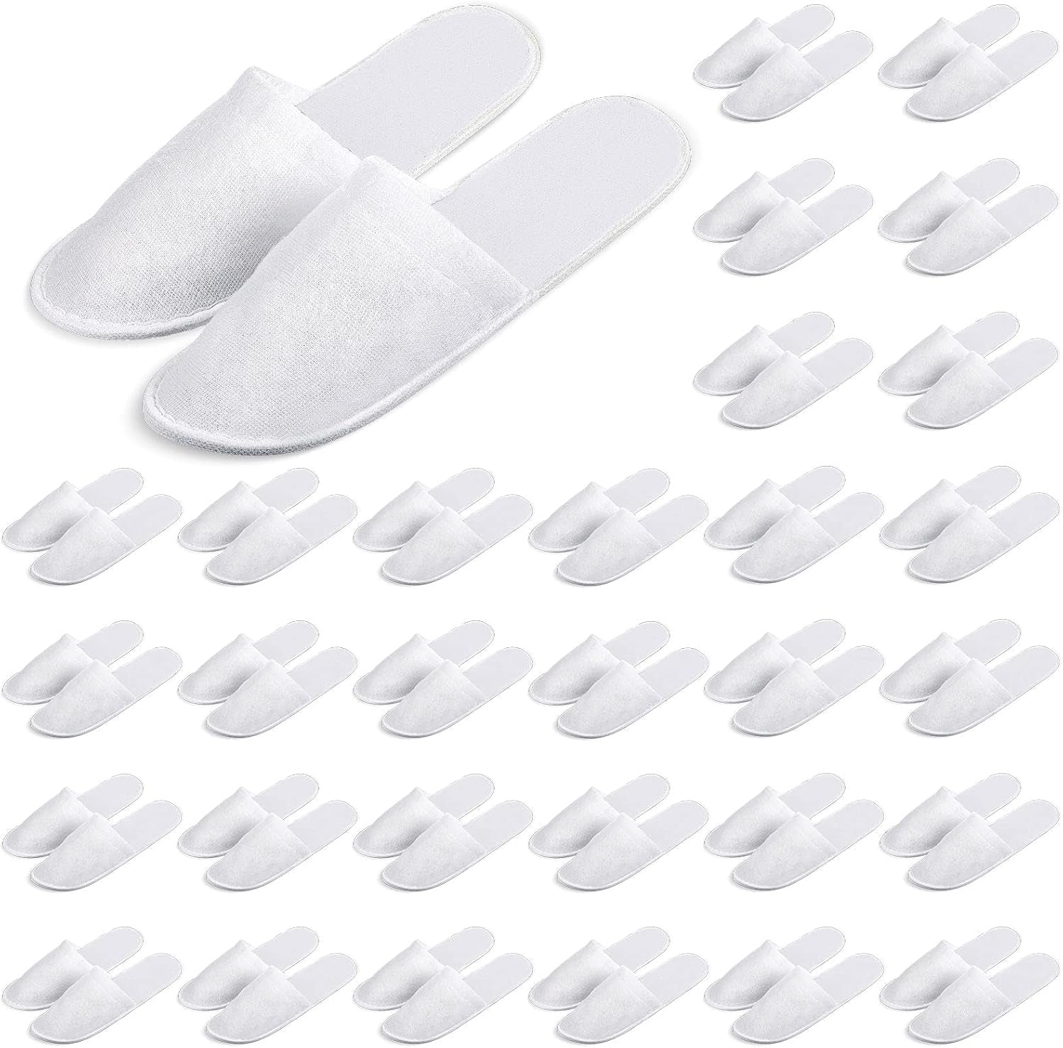 30 Pairs Disposable Slippers, White, Medium, Unisex-Adults, Closed Toe, Non-Slip, Spa, Hotel, Travel, Home, Sanitary, Breathable, Fleece Cloth, EVA