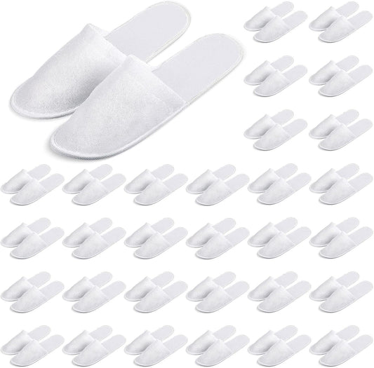 30 Pairs Disposable Slippers, White, Medium, Unisex-Adults, Closed Toe, Non-Slip, Spa, Hotel, Travel, Home, Sanitary, Breathable, Fleece Cloth, EVA