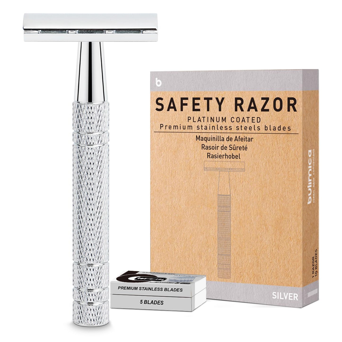 Matte Black Safety Razor for Men & Women, Single Blade Razor, Double Edge Safety Razor, 1 Blade Razor, Mens Safety Shaving Razors, Reusable Metal Razor, 10 Safety Razor Blades, Smooth and Close Shave