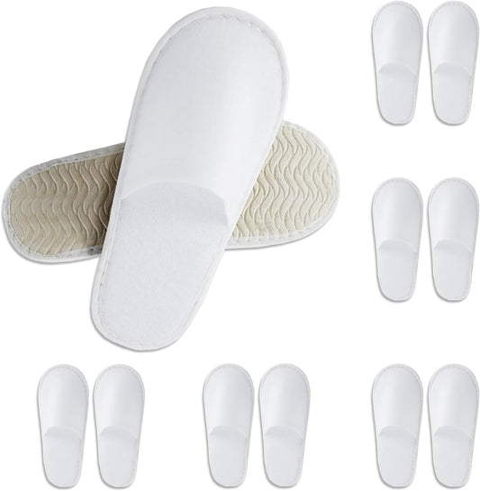 Disposable Slippers for Guest, 6 Pairs Spa Hotel House Slippers for Shoeless Home Bulk Indoor Slippers for Women Men Pantuflas Desechables Para Invitados White