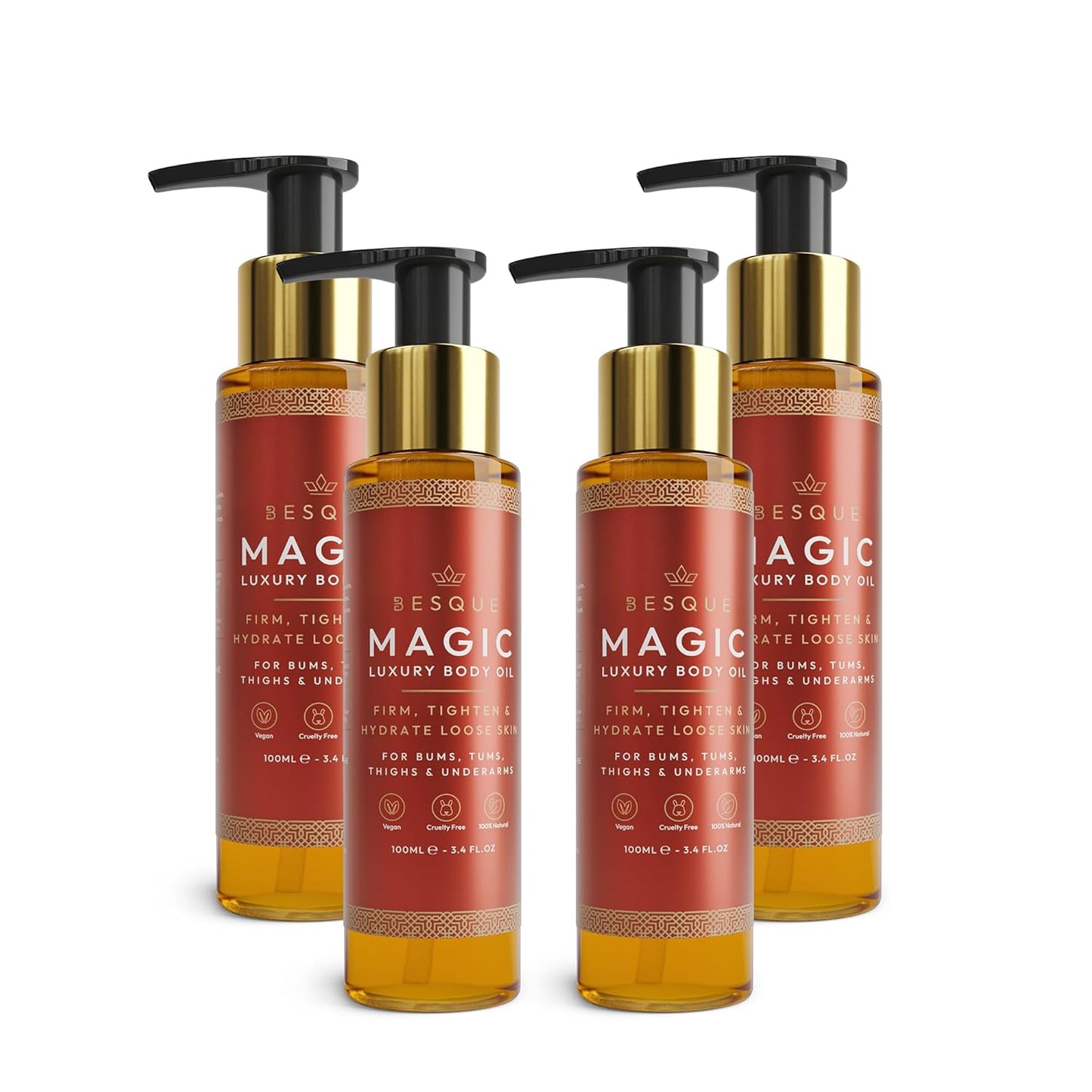 Magic Body Oil, 3.38 Fl Oz, Plumps, Tightens, Firms and Hydrates Skin, for Arms, Chest, Thighs and Tums, Suitable for Full Body Use