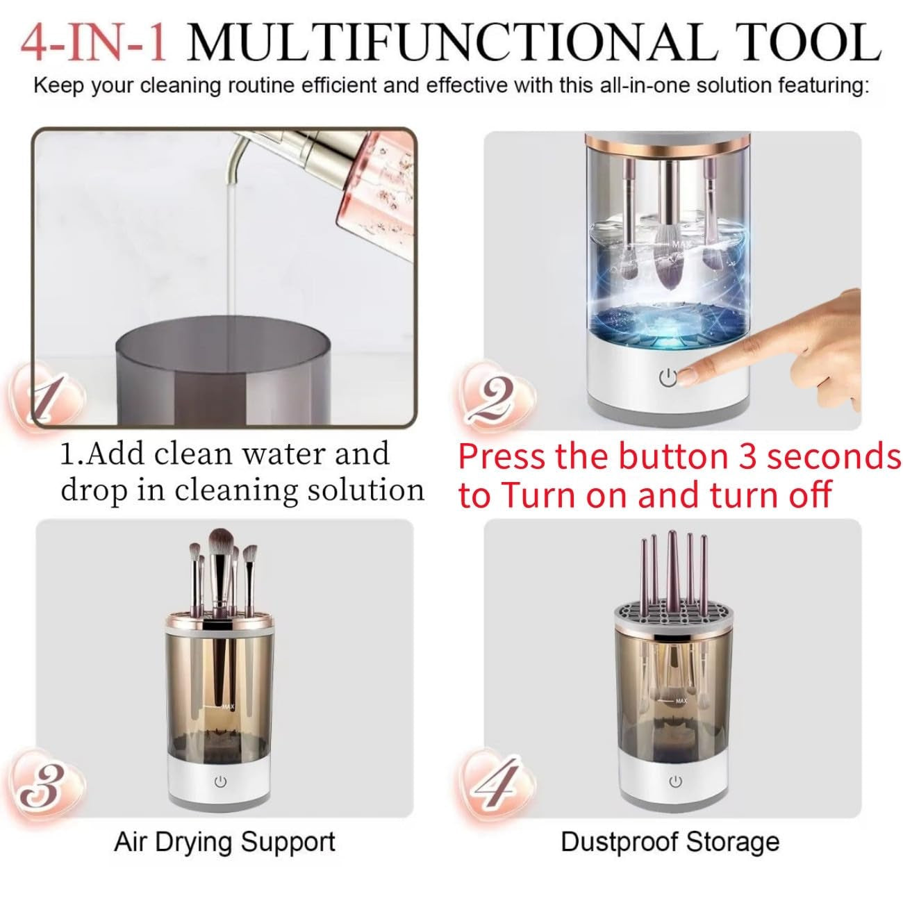 Electric Makeup Brush Cleaner,Upgrade Automatic Makeup Brush Cleaner,Makeup Brush Cleaner Machine Fit for Makeup Brushes,Portable Compact Design for Travel Home Use