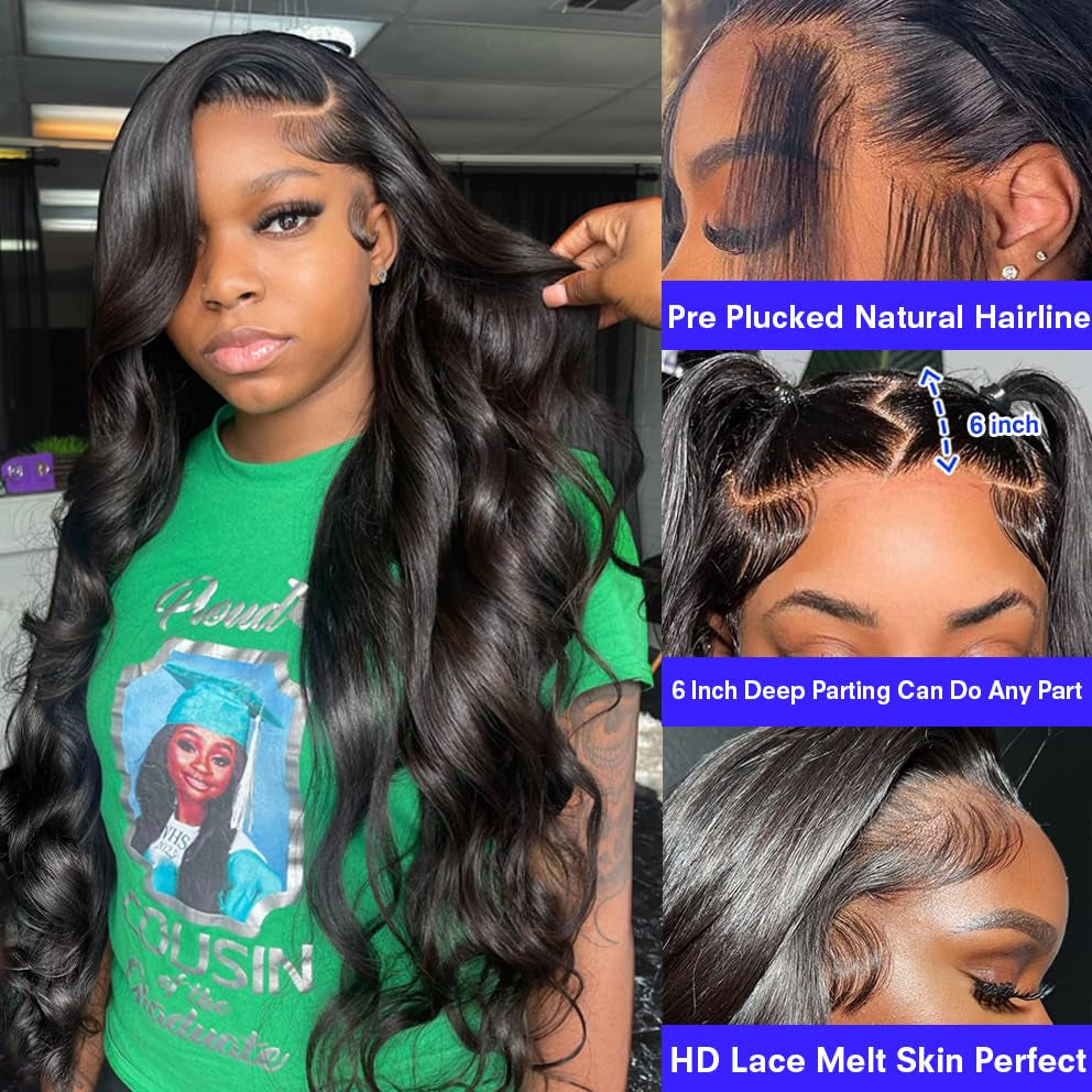 30 Inch 13X6 Lace Front Wigs Human Hair 200% Density Body Wave Lace Front Wigs Human Hair Pre Plucked Glueless Wigs Human Hair Wigs 13X6 HD Lace Frontal Wigs Human Hair Lace Front Wigs for Women