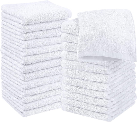 Cotton Washcloths Set - 100% Ring Spun Cotton, Premium Quality Flannel Face Cloths, Highly Absorbent and Soft Feel Fingertip Towels (24 Pack, White)