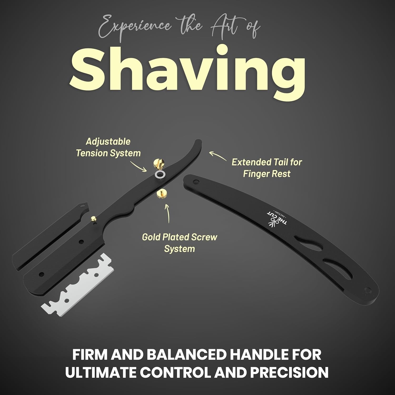 The Cut- Factory- Straight Razor with Pack of Platinum Treet Single Blade Razors for Men- Professional Barber Straight Edge Razor for Close Shaving 100 Percent Stainless Steel-Black