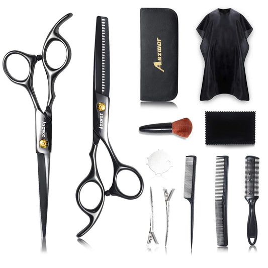 12 PCS Hair Cutting Scissors Kits, Hairdressing Scissors Set,Professional Haircut Scissors Kit with Cutting Scissors,Thinning Scissors, Comb, Cape, Clips,For Barber Shop, Salon, Home