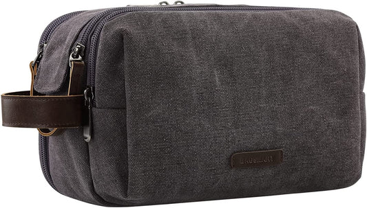 Toiletry Bag for Men, Canvas Travel Toiletry Organizer Dopp Kit Water-Resistant Shaving Bag for Toiletries Accessories,Grey-Medium