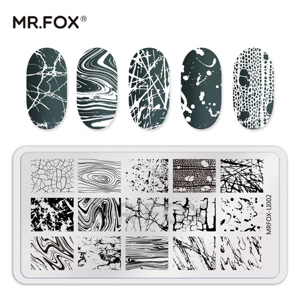 MRFOX 5 Pcs Nail Plates Stamping Set Marbled Punk Spider Web Heart Star Theme Leaf Nail Art DIY Stamping Template