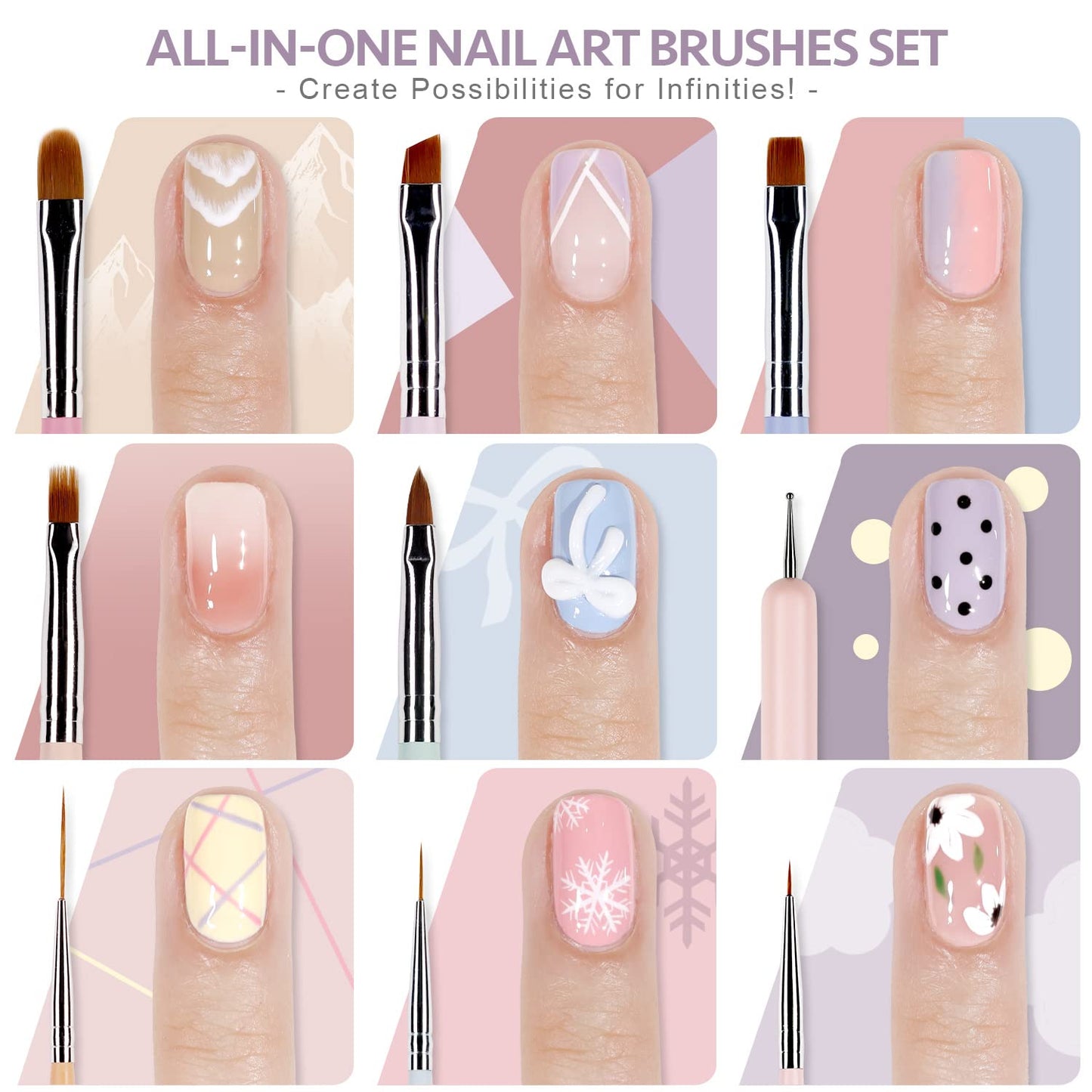 8 Pcs Nail Brushes for Nail Art, Nail Design Tools for Nail Detail Painting, French Liner and Dotting Pens for Nail DIY