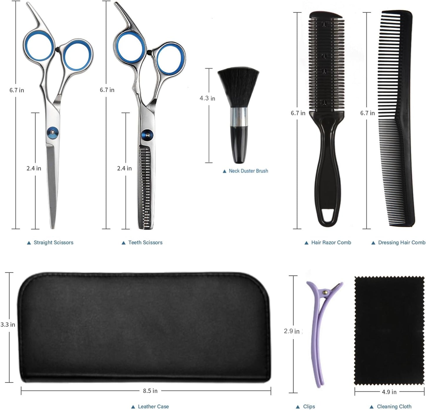 Hair Cutting Scissors Kit,11 Pcs Professional Haircut Scissors Kit with Cutting Scissors,Thinning Scissors,Neck Duster Brush,Comb,Barber Cape,Hair Clips,Hairdressing Shears Set for Barber and Home