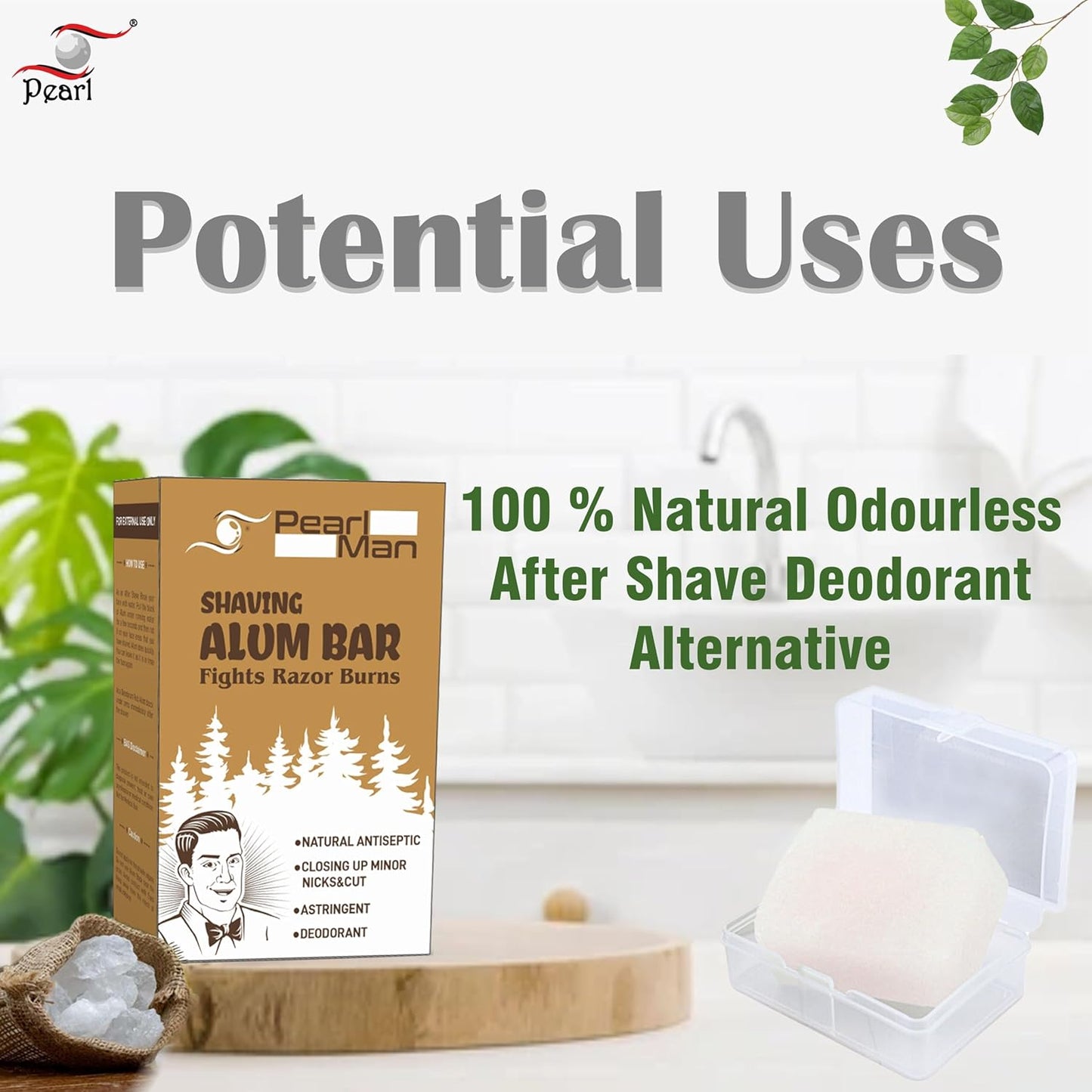 Shaving Alum Bar (Fitkari) - 100G | 100% Pure Natural Alum Stone | Gentle & Effective Aftershave| Ideal for Razor Burn Relief | Chemical-Free Shaving Aid, White