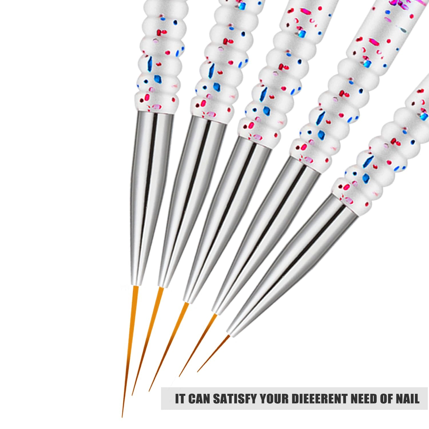 5Pcs Nail Art Liner Brushes, Nail Gel Polish Painting Brush Set, Thin Nail Art Dotting Drawing Pen (7/9/11/15/20Mm)