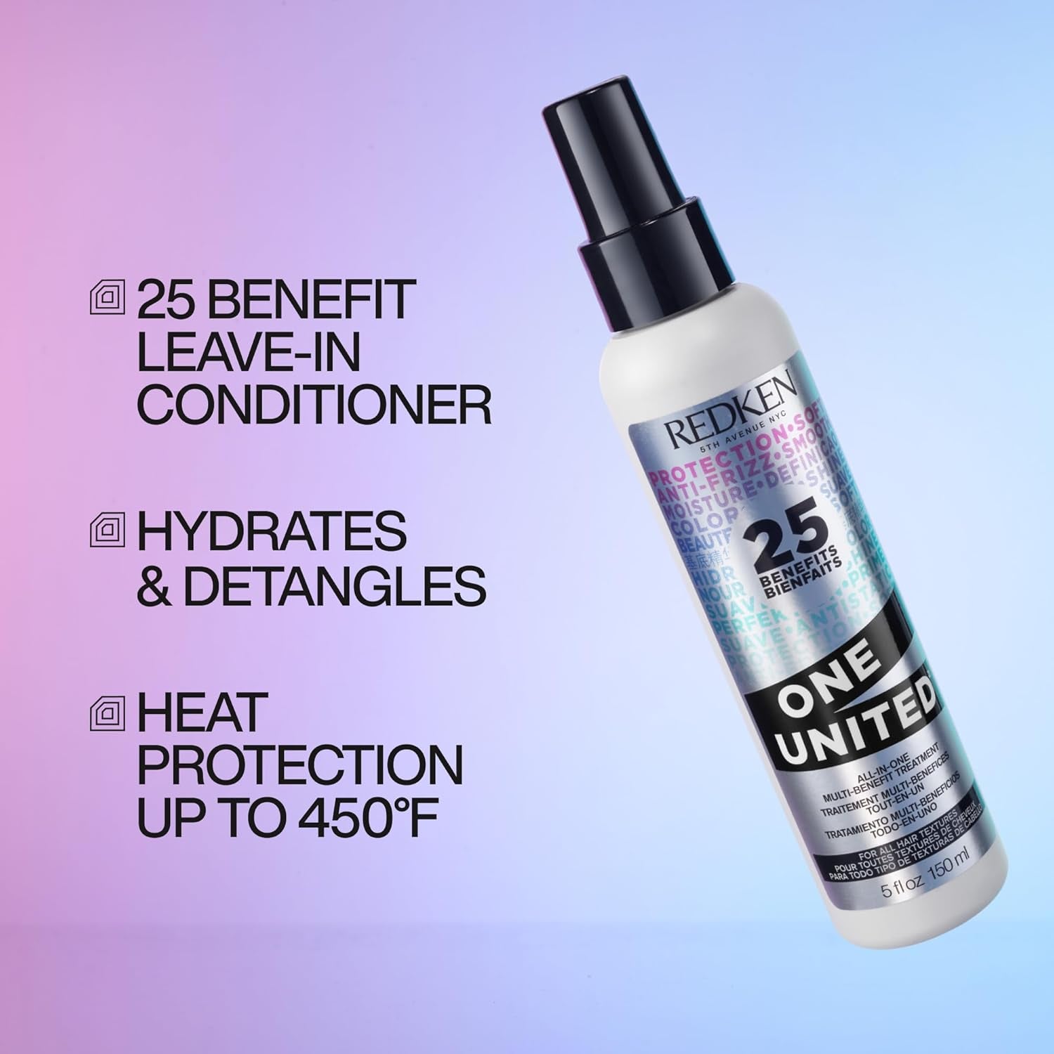 Redken One United All-In-One Leave in Conditioner - Multi-Benefit Treatment for All Hair Types, Heat Protectant Spray, Paraben Free