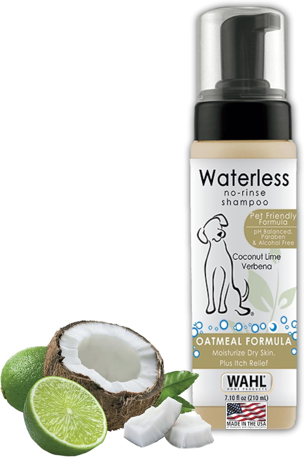 USA Pet Friendly Waterless No Rinse Shampoo for Animals – Oatmeal & Coconut Lime Verbena for Cleaning, Conditioning, Detangling & Moisturizing Dogs, & Cats – 7.1 Oz - Model 820015A