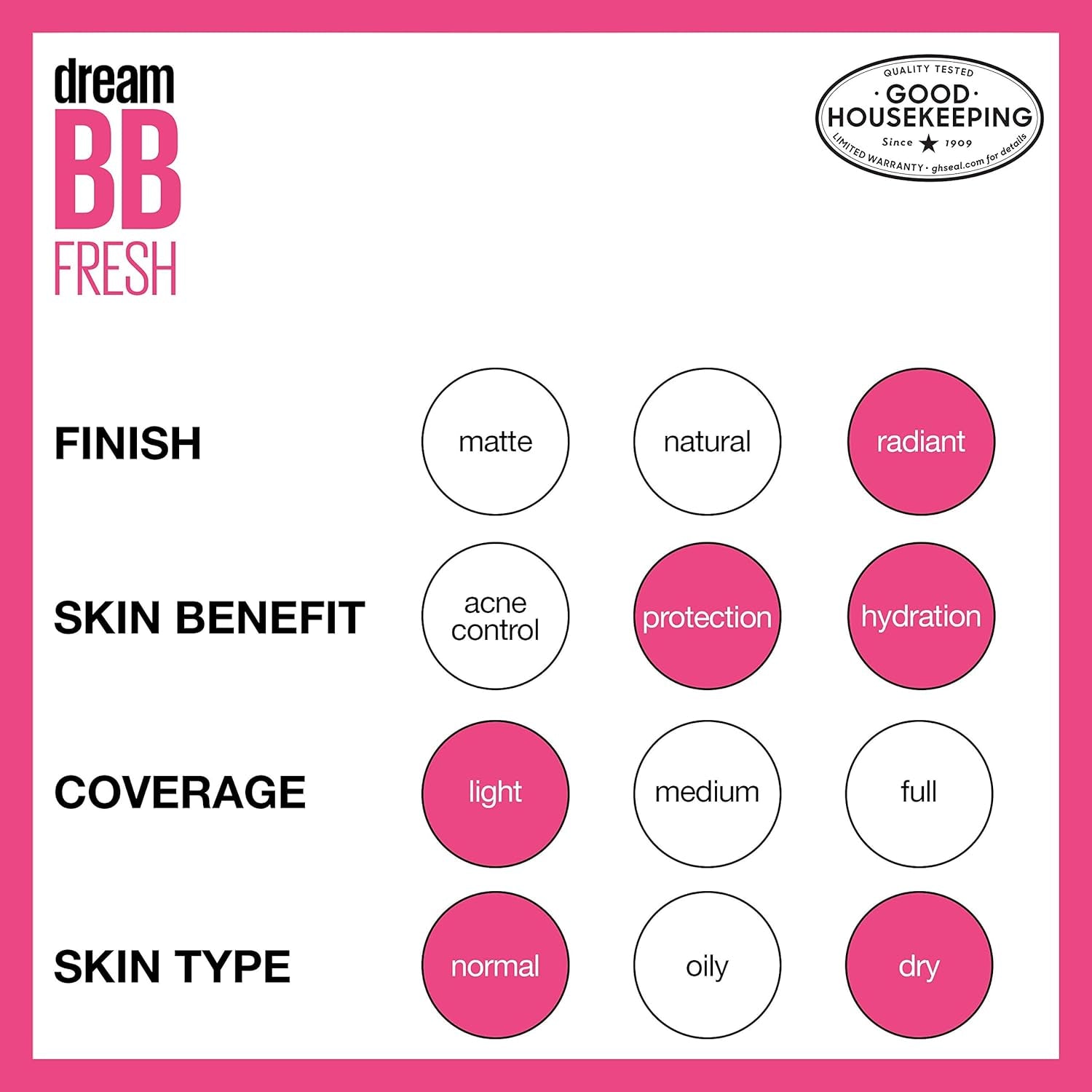 Dream Fresh Skin Hydrating BB Cream, 8-In-1 Skin Perfecting Beauty Balm with Broad Spectrum SPF 30, Sheer Tint Coverage, Oil-Free, Light, 1 Fl Oz