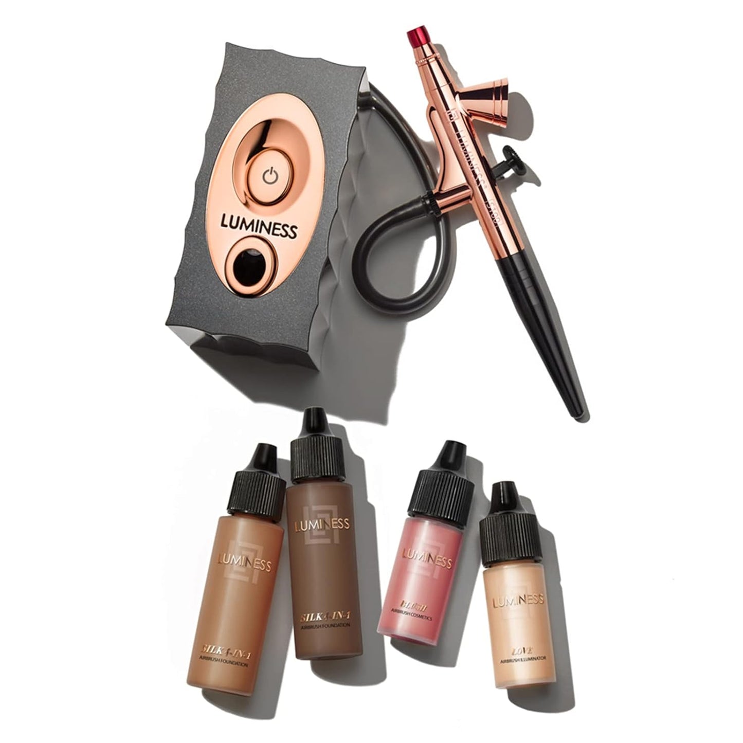 Air Icon Makeup Airbrush System and 4-Piece Foundation Starter Kit, Medium Coverage - Quick, Easy & Long Lasting Application - Includes Silk 4-In-1 Foundation, Highlighter & Blush