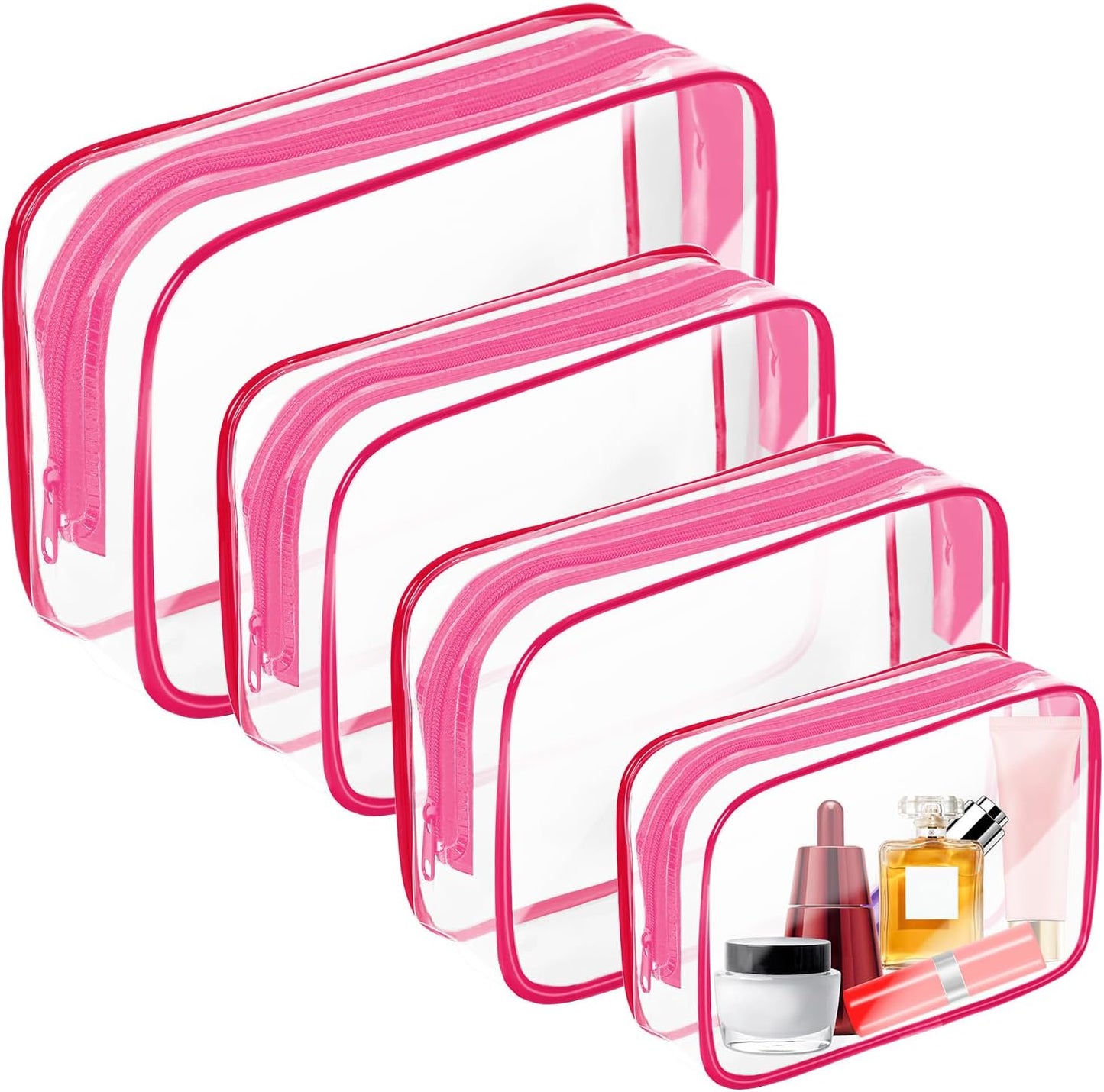 4 Pack Clear Toiletry Bag, Portable Travel Makeup Pouch with Zipper, TSA Approved Organizer, PVC Cosmetic for Airport Airline Compliant