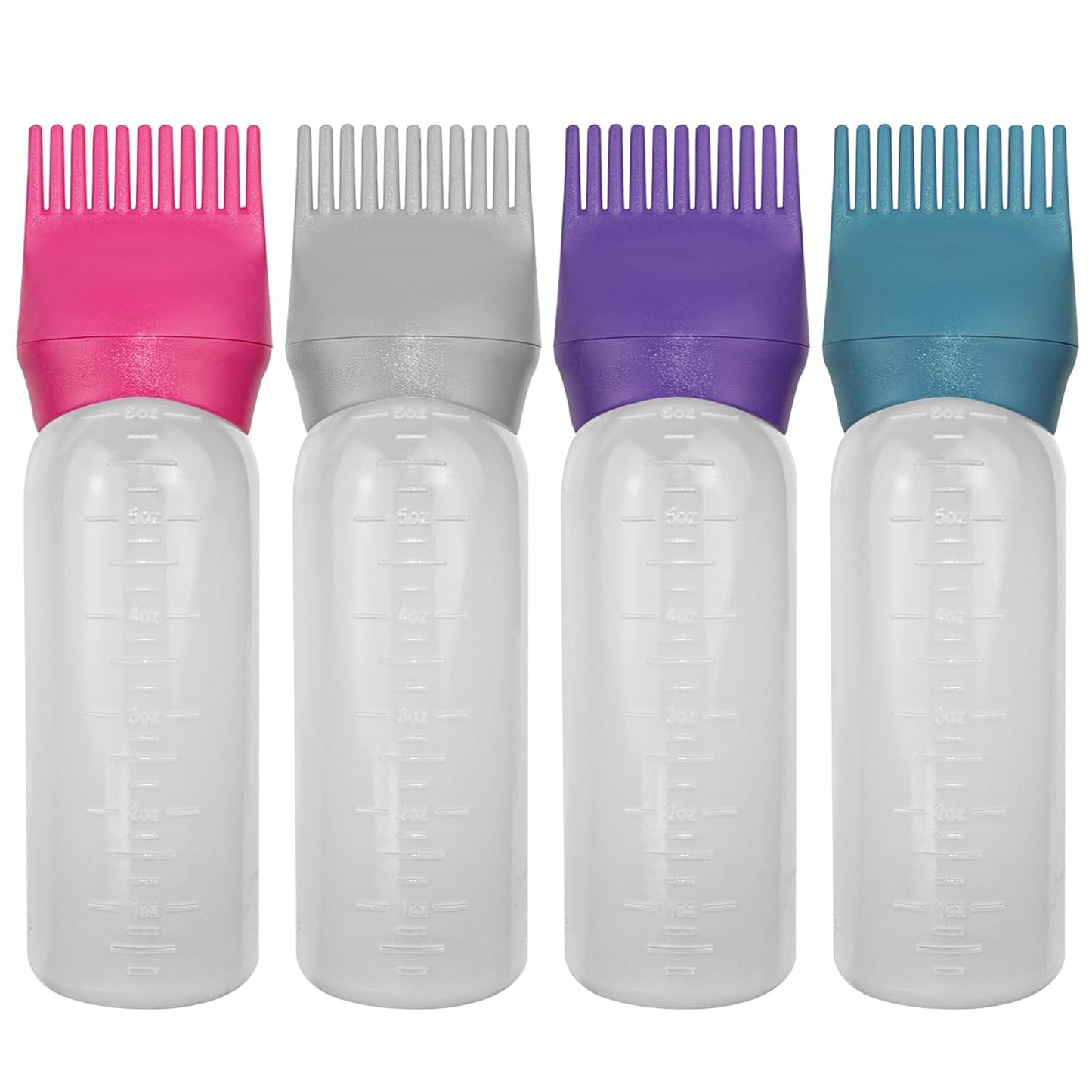 4PCS Hair Oiler Comb Bottle, Root Applicator for Scalp Oil and Hair Oiling, 6Oz (Pink, Purple, White, Black)