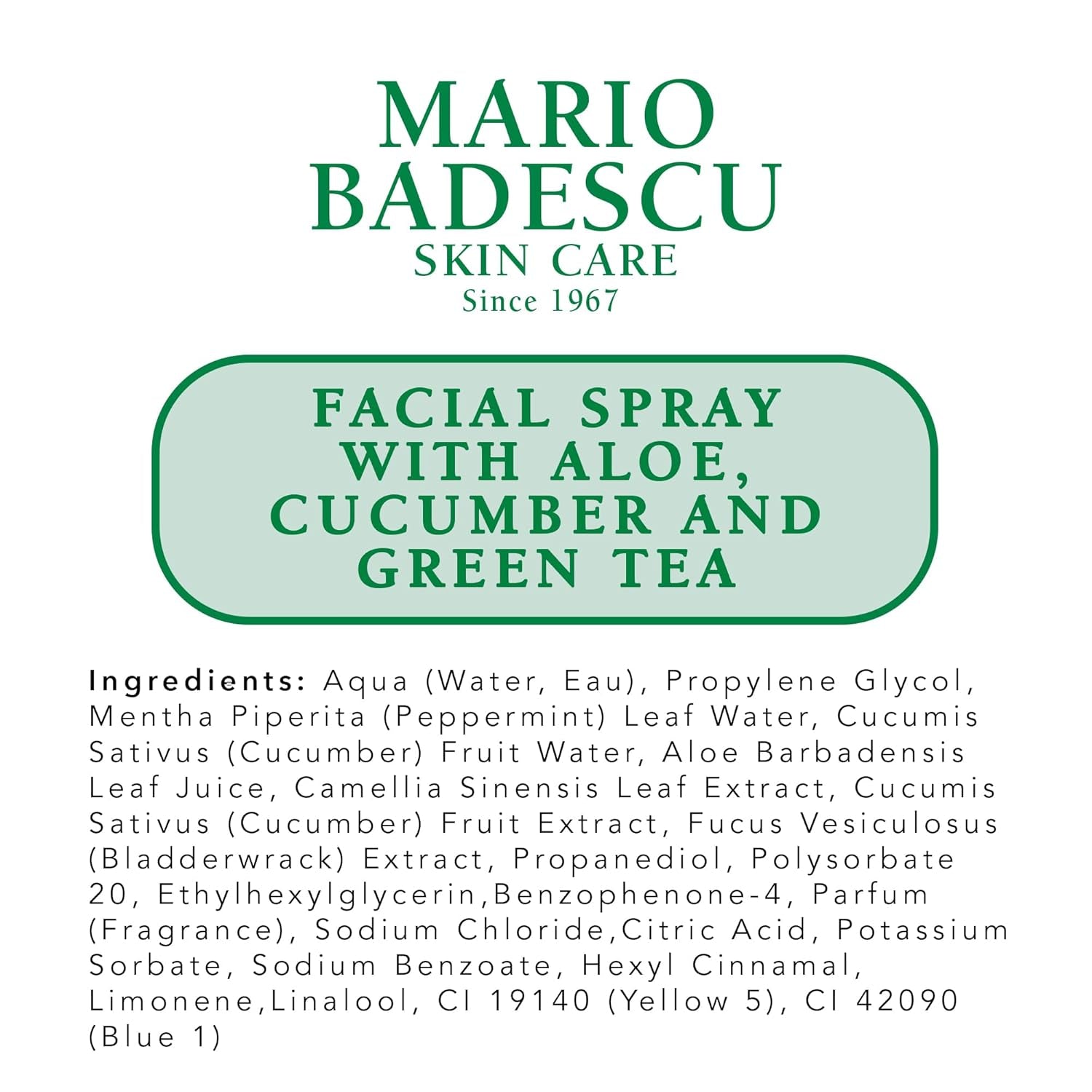 Facial Spray with Aloe, Cucumber and Green Tea for All Skin Types, Face Mist That Hydrates & Invigorates