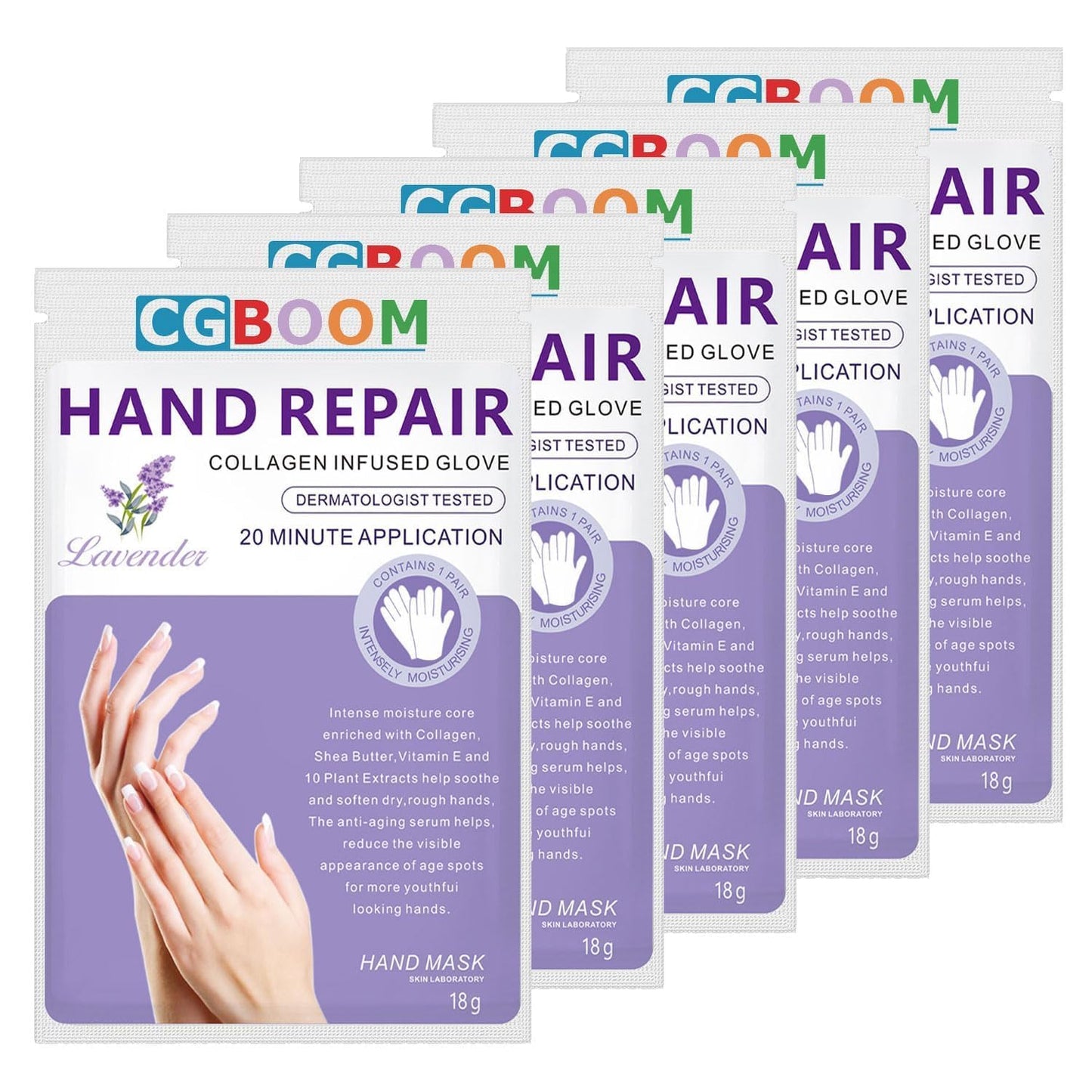 5 Pairs Hand Masks Moisturizing Gloves, Hand Skin Repair Renew Mask Infused Collagen, Vitamins + Natural Plant Extracts for Dry, Aging, Cracked Hands (Lavender)