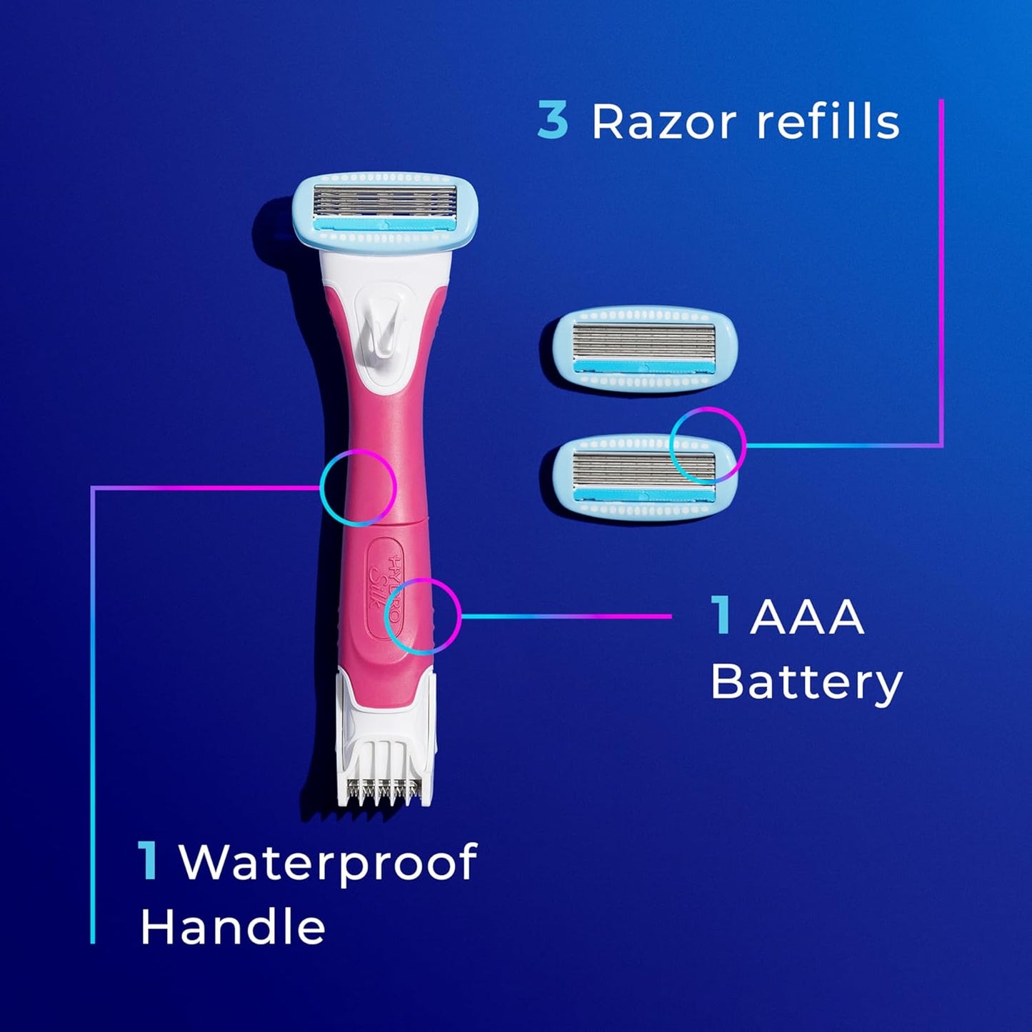 Trimstyle Razor for Women with Bikini Trimmer | 5-Blade Womens Razor with Trimmer, 2-In-1 Waterproof Pubic Hair Trimmer & Razor | 1 Handle & 3 Razor Blade Refills