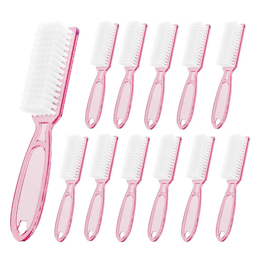 12 Pcs Handle Grip Cleaning Brushes, Hand Fingernail Nail Scrub Manicure Brush Pedicure Brush, Use for Toe and Nails Cleaning (Clear Pink)