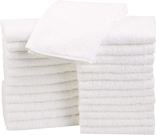 100% Cotton Washcloths for Bathroom, Fast Drying Salon Towels, Soft and Highly Absorbent, 24-Pack, White, 12 X 12 Inches