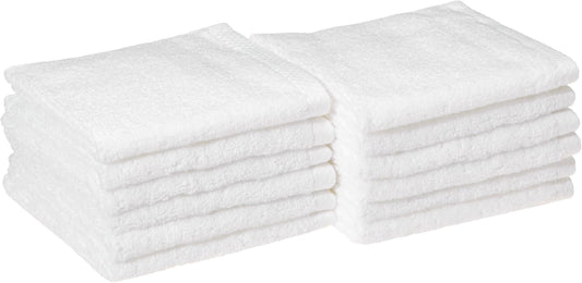 Cotton Washcloths, Quick-Dry, 12" X 12", 12-Pack, White