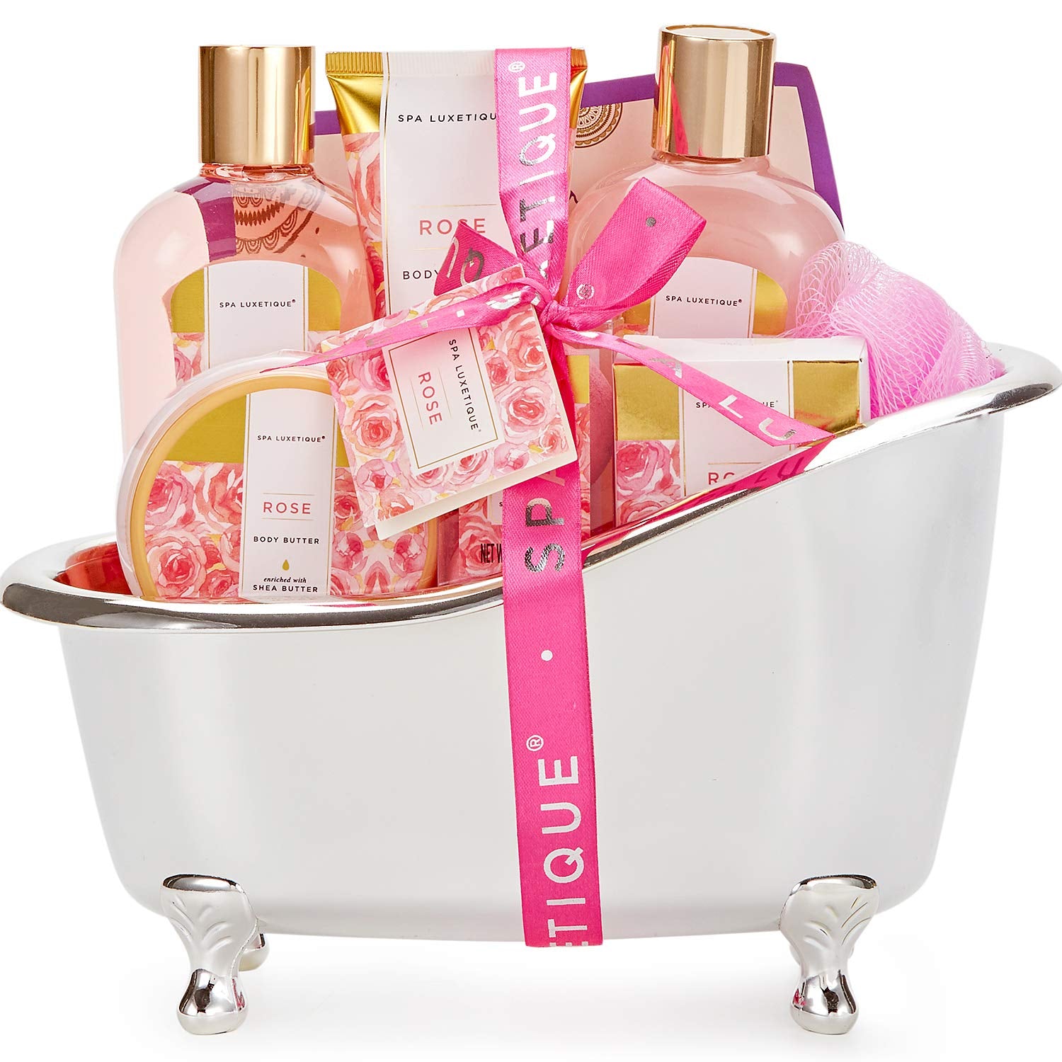 Gift Set for Women,  Bath Sets for Women Gift, 8 Pcs Rose Spa Basket Includes Bubble Bath, Shower Gel, Body Lotion, Birthday Spa Gifts, Mothers Day Gifts for Mom