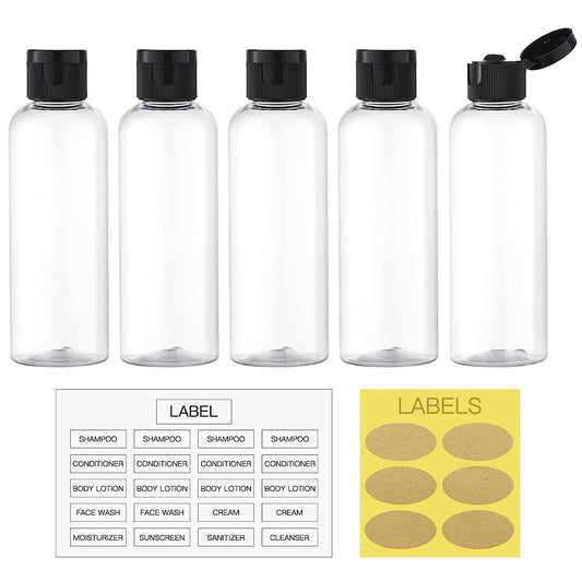 3.4 Oz Travel Bottles for Toiletries, 5Pcs Travel Containers for Shampoo Tsa Approved, Plastic Empty Travel Size Bottles (100Ml, Clear)