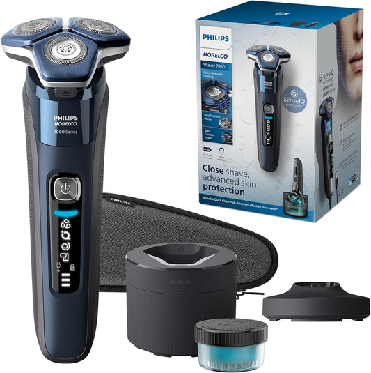 Shaver 7800, Rechargeable Wet & Dry Electric Shaver with Senseiq Technology, Quick Clean Pod, Charging Stand, Travel Case and Pop-Up Trimmer, S7885/85