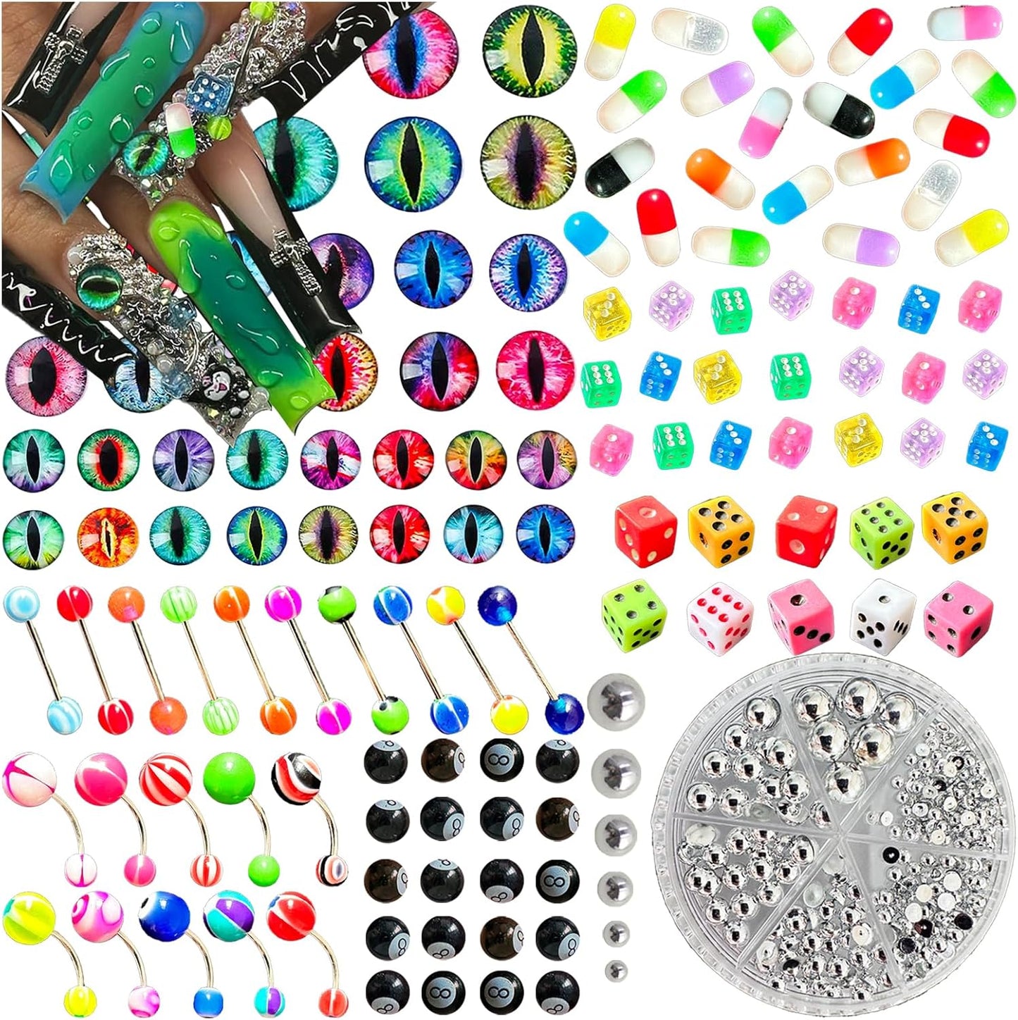 110PCS Star Nail Charms for Acrylic Nails,Silver Star Planet Cross Alloy Nail Art Decoration, Nail Stones Nail Jewels Accessories for Nail Art Supplies Manicure Craft DIY