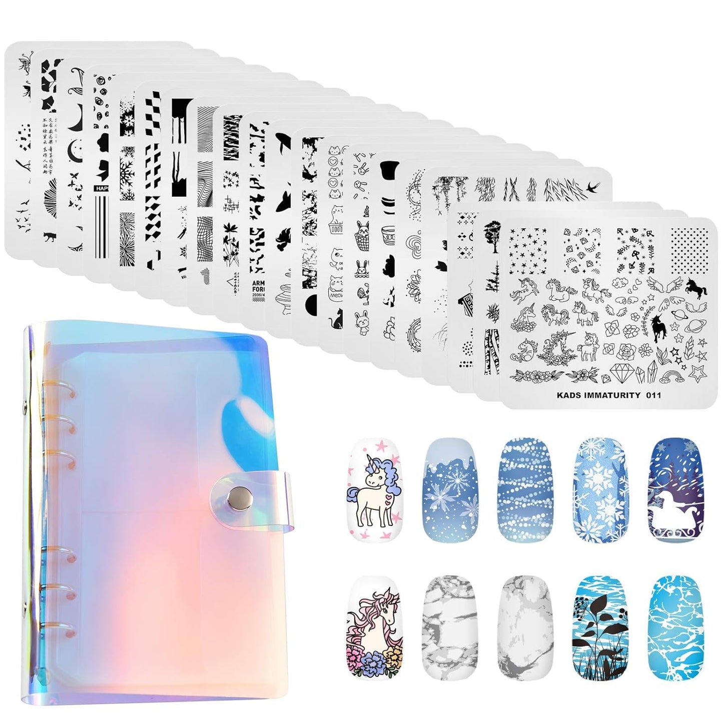 20Pcs Nail Stamp Plates Set Nails Art Stamping Plates Leaves Flowers Animal Nail Plate Template Image Plate (20 Pcs)