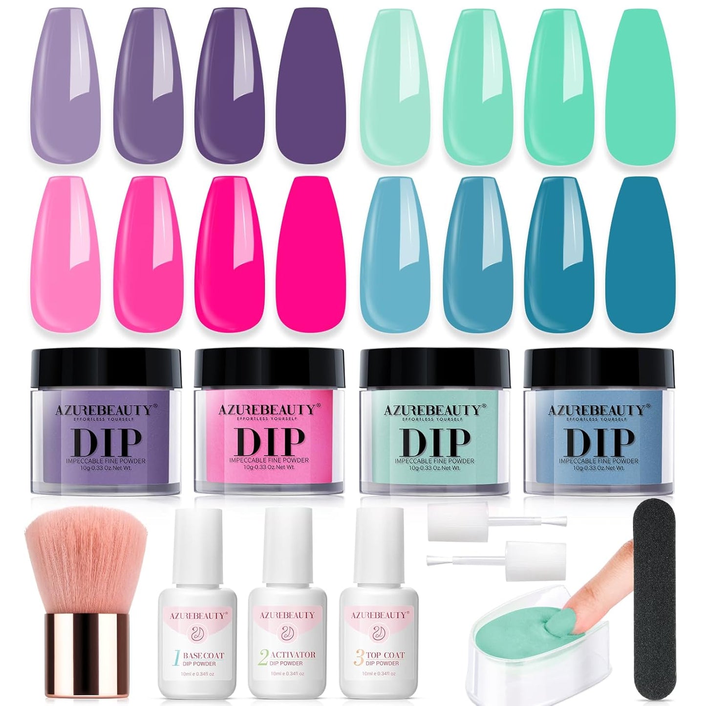 Dip Powder Nail Kit Starter, All Season Nude Skin Glitter 4 Colors Dipping Powder Liquid Set Recycling Tray with Base & Top Coat Activator for French Nail Art Manicure Salon DIY at Home.