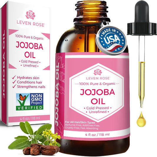 Jojoba Oil Organic, Pure Cold Pressed Natural Unrefined Moisturizer for Skin Hair and Nails 4 Oz