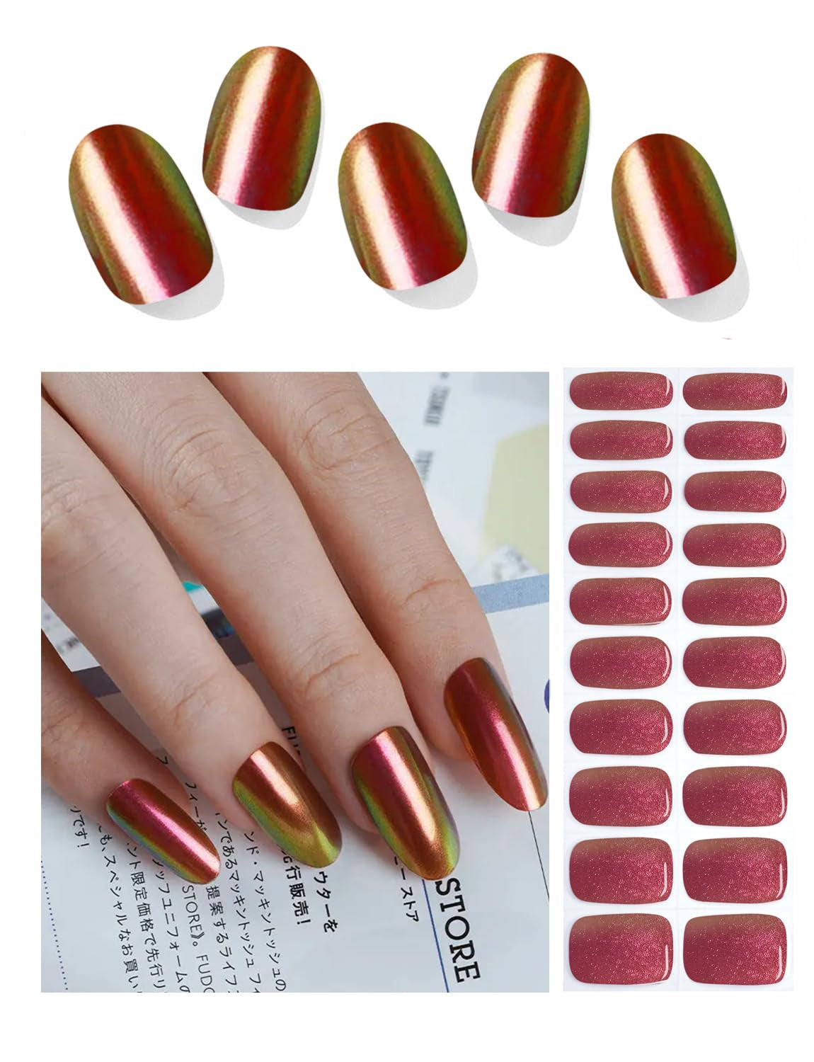 Semi Cured Gel Nail Strips, Nude Cat Eye Gradient 20Pcs Semi Cured Gel Nails Sticker, Gel Nail Wraps UV for Home Nails DIY