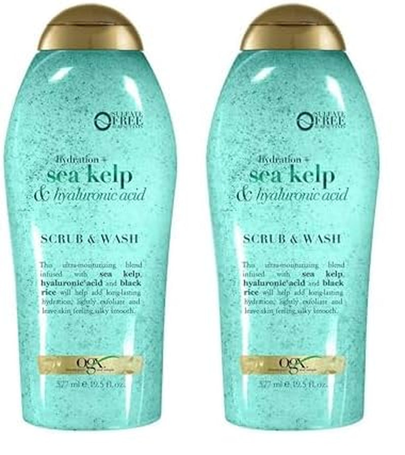 Hydration + Sea Kelp & Hyaluronic Acid Sulfate-Free Lightly Moisturizing Body Scrub with Black Rice, Gentle Exfoliating Daily Body Wash to Soften & Smooth Skin, 19.5 Fl Oz