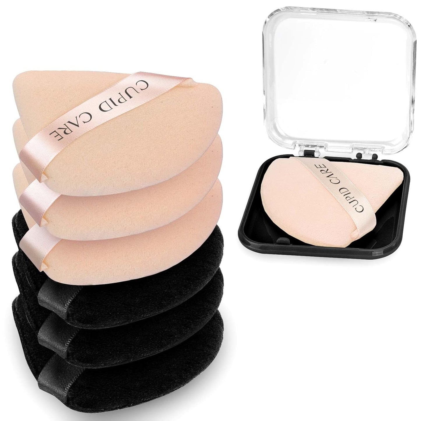 6 Pcs Triangle Powder Puff with 2 Travel Cases, Setting Powder Puffs for Face, Velour Makeup Puff for Loose Powder Body Powder, Blender Sponge Foundation Blending Sponges Beauty Tools