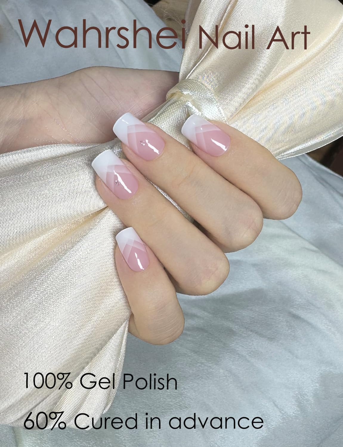 Semi Cured Gel Nail Strips, 20Pcs French Gradient Gel Nail Stickers Work with UV, Easy to Use and Remove