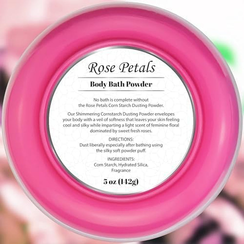 2 Pack Body Powder for Women with Powder Puff, 100% Talc-Free, Elegant Rose Petal & Royal Bouquet Scented Dusting Powder, after Bath for Soft Skin, Extra Large, (2 Pack, 5 Oz Each)