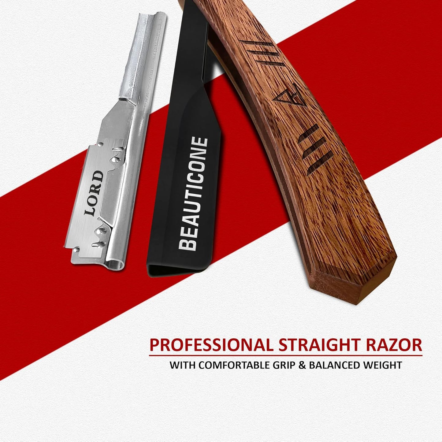 Straight Razor for Men, Professional Barber Razor with 100 Single Edge Blades, Straight Edge Single Blade Razors for Men, (Rose Wooden Slide-Out)