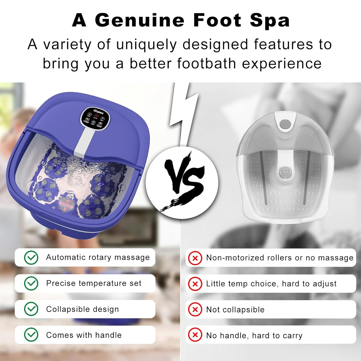 Collapsible Foot Spa Electric Rotary Massage, Foot Bath with Heat, Bubble, Remote, and 24 Motorized Shiatsu Massage Balls. Pedicure Foot Spa for Feet Stress Relief - FS02A