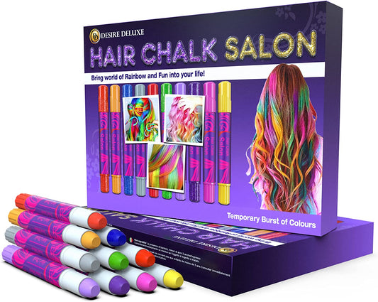 Hair Chalk for Girls Makeup Kit of 10 Temporary Colour Pens Gifts, Great Toy for Kids Age 5 6 7 8 9 10 11 12 13 Years Old, "Blue,Green,Grey,Pink,Purple