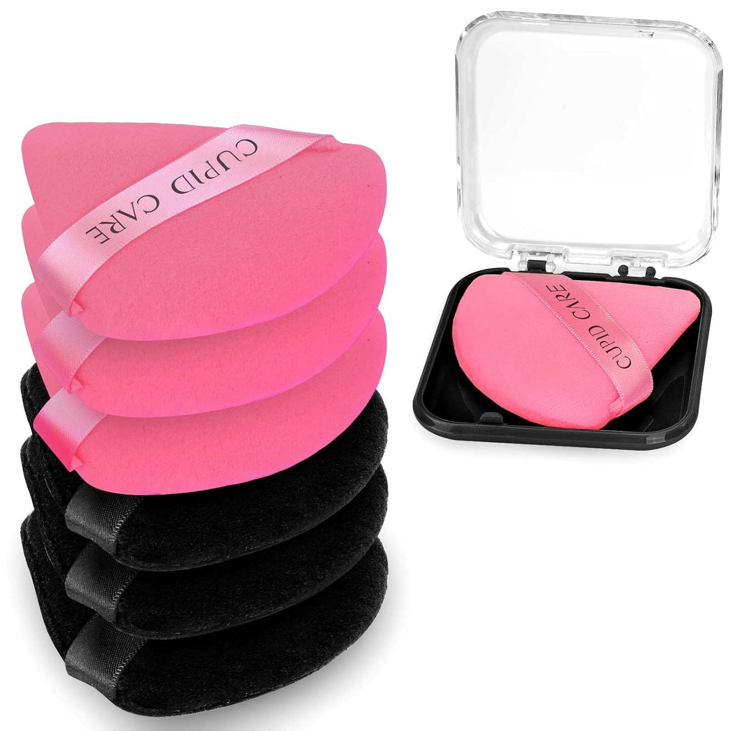 6 Pcs Triangle Powder Puff with 2 Travel Cases, Setting Powder Puffs for Face, Velour Makeup Puff for Loose Powder Body Powder, Blender Sponge Foundation Blending Sponges Beauty Tools