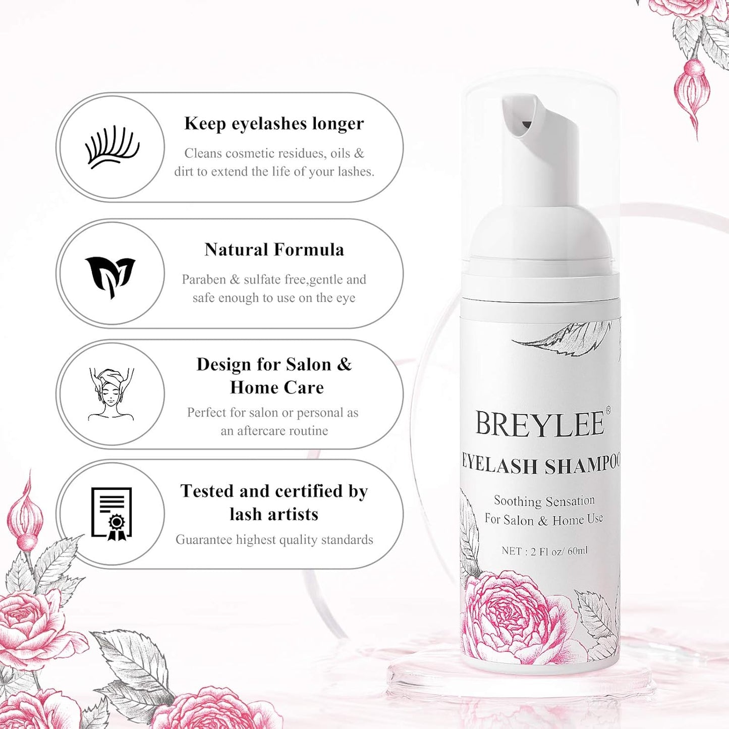 Eyelash Extension Cleanser,Eyelash Extension Shampoo, Eyelash Extension Foam & Brushes Eyelid Cleanser for Makeup Remover Paraben & Sulfate Free for Salon and Home Use