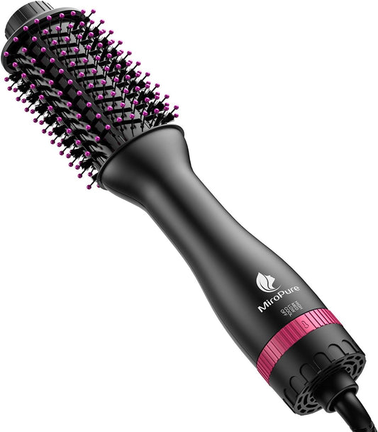 Hair Dryer Brush Blow Dryer Brush in One,  4 in 1 Hair Dryer and Styler Volumizer with 4 Speed Temp Settings, Hot Air Brush with Oval Barrel for All Hair Style and Fast Drying, Rose Red