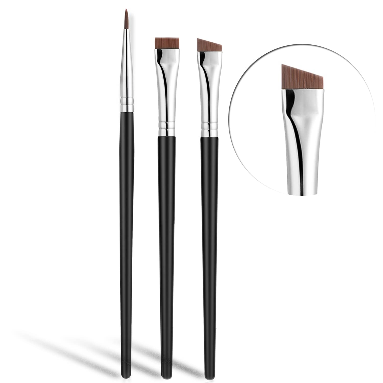 Fine Angled Eyeliner Brush,  Ultra Thin Precision Eyeliner Makeup Brushes Set, Fine Point Eyeliner Brush, Synthetic Bristles Eye Makeup Tool (3 Pcs)