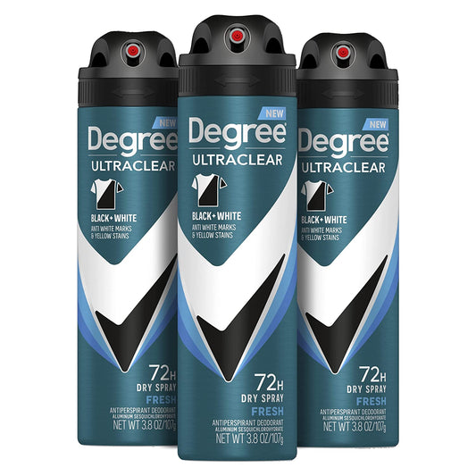 Men Antiperspirant Spray Black + White 3 Count Protects from Deodorant Stains Instantly Dry Spray Deodorant 3.8 Oz