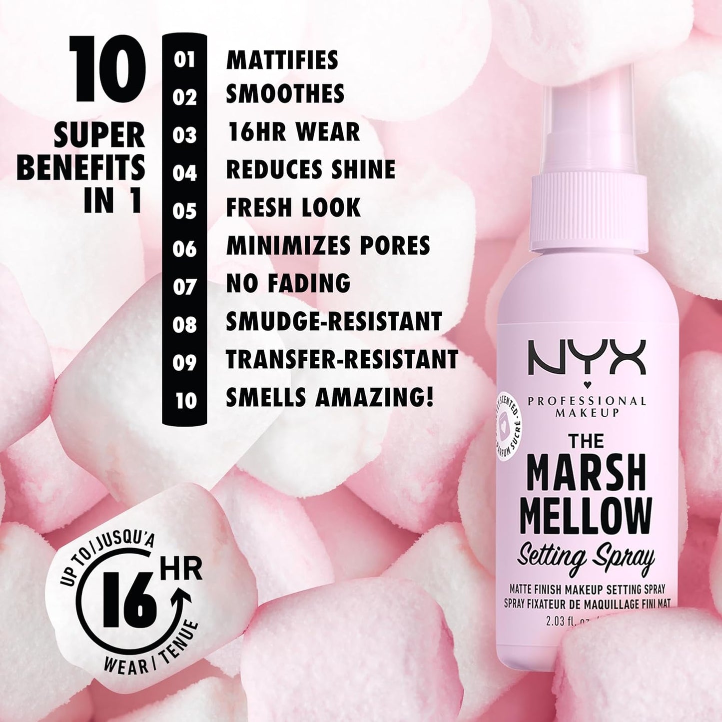 Marshmellow Setting Spray, Matte Setting Spray for 16HR Make up Wear